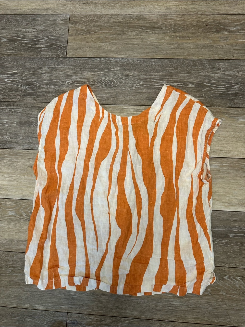 Rachel Zoe 100% linen Orange & White Striped Sleeveless Top